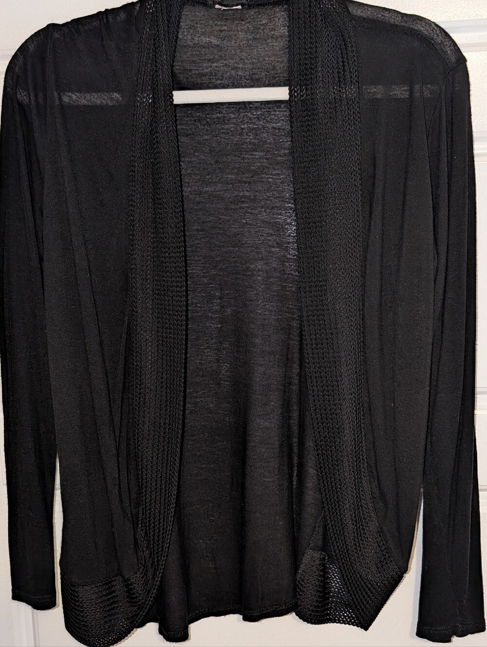 Source Unknown Black Open-Front Women’s Cardigan with Textured Trim - Picture 2 of 4